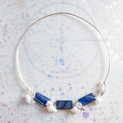 【Blue Collection】白花とシェルのアンクレット