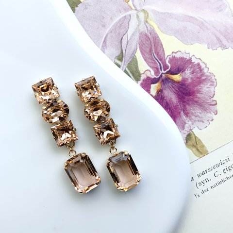 peach pink crystal pierce / earring