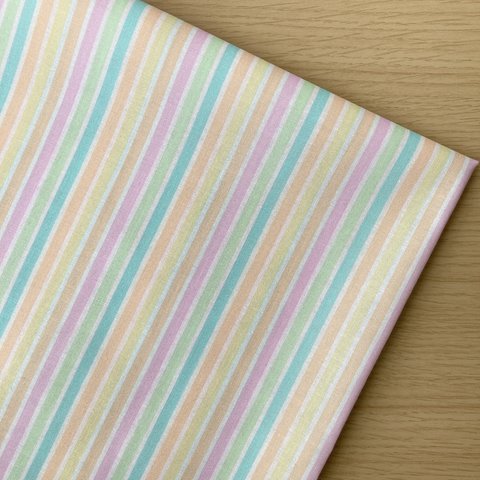 50*50【シーチング】Candy Stripe／イエロー系《 生地 シーチング生地 コットン 綿 ボーダー ストライプ 縞模様 パステル 女の子 可愛い 入園グッズ COTTONCANDY 薄手 》