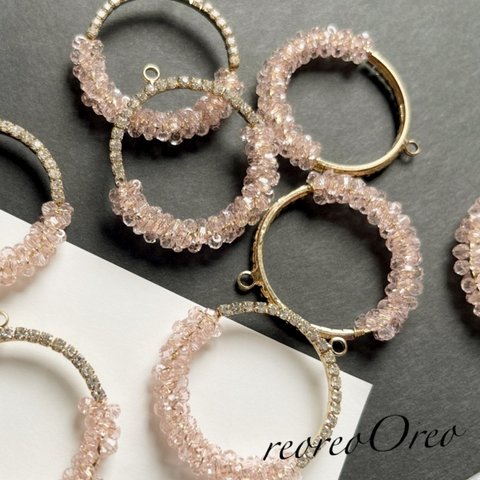 ラインストーンx pink beads リングチャーム  2個セット