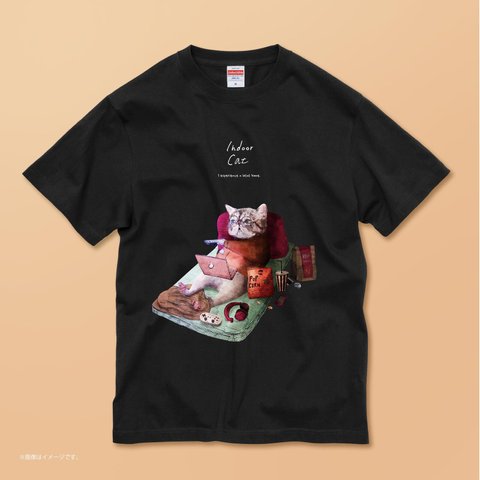 「インドア派のネコ」コットンTシャツ/送料無料