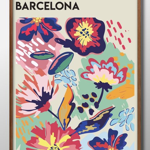 7488■ポスター　絵画　A3サイズ　『フラワーマーケット　バルセロナ』　アート　イラスト　デザイン　上級マット紙採用　北欧