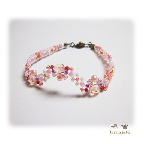 ビーズブレスレット_Bracelet d’Ondine_rose_鵲舎謹製【受注製作】