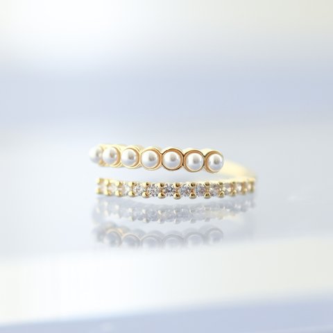 【送料無料】フリーサイズリング　パール／ジルコニア　pearl&cz Free ring