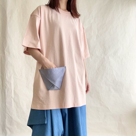 【maring】折り紙コップポケット　オーバーサイズTシャツ　ピンク　T90-4