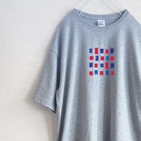 Red×Blue　シンプル　メンズ・レディース　Tシャツ（グレー）