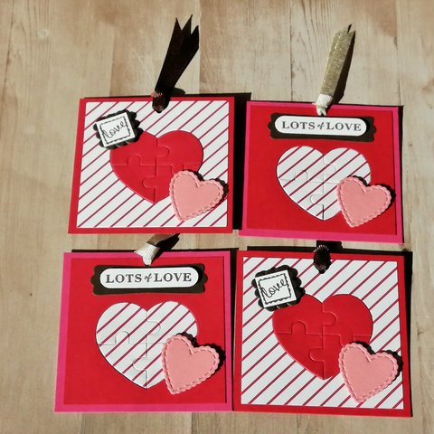 《ハート型パズルがおしゃれなバレンタインタグ》４枚セット・メッセージカードにも♡