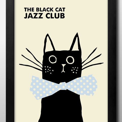 11989■A3アートポスター『ジャズ　猫　ネコ　音楽』絵画/イラスト/デザイン/上級マット紙採用/北欧