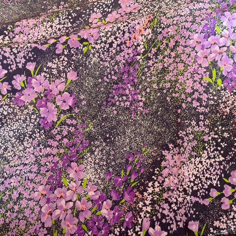 b922 昭和レトロ生地 ビンテージ   アート絵画フラワー柄　パステル紫×グレー