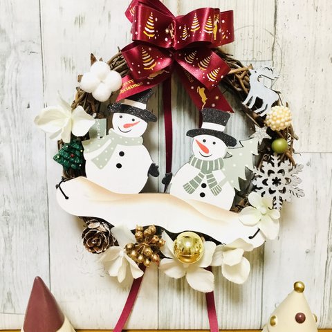 仲良しスノーマン⛄️💕のミニクリスマスリース🎄✨