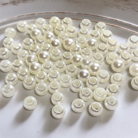 50個 6mm 大穴 プラスチック パール ビーズ 