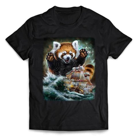 半袖Tシャツ 船を襲う レッサーパンダ 海 雷 嵐 by FOX REPUBLIC