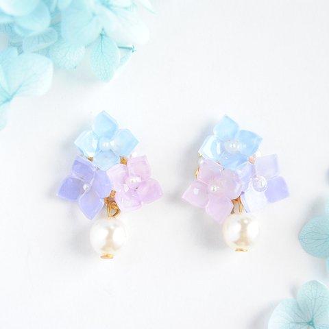 ✿ 雨の日の紫陽花とパールのイヤリング ✿ 
