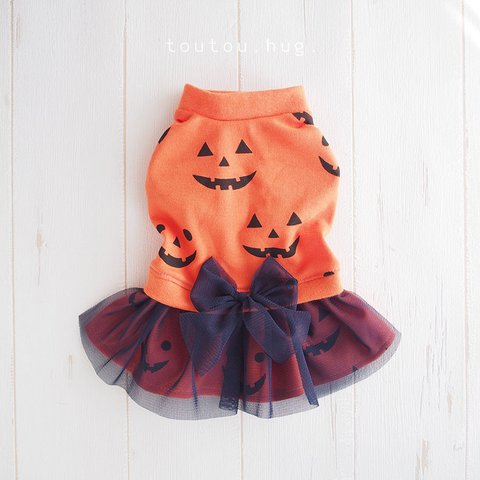 【9/8 21:00〜再再販】Halloween ワンピース：Jack-o-lantern 橙【名入れ無料】