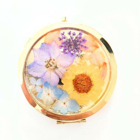 【本物のお花】小さな向日葵と紫陽花のコンパクトミラー