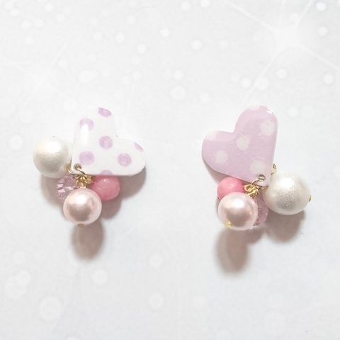 水玉じゃらじゃらピアス¨̮♡ピンク受注生産