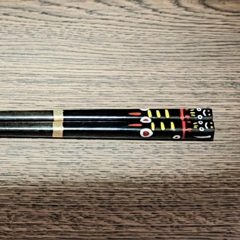 黒べこ 角箸 22.5cm （黒毛赤べこ）会津蒔絵