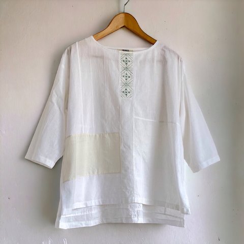 選べる刺し子  Tシャツ風ブラウス【送料込み】浴衣リメイク　ホワイト　