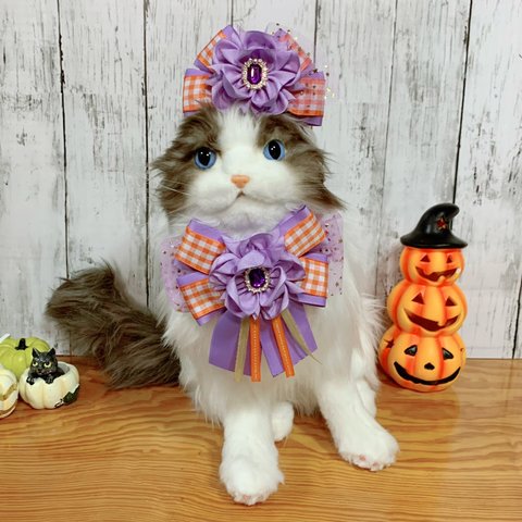 ⭐️再販⭐️ハロウィン　お花カチューシャ＆チョーカー　ライトパープル