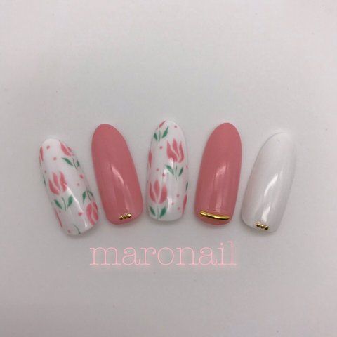 ピンク×ホワイト✨チューリップネイルチップ💅