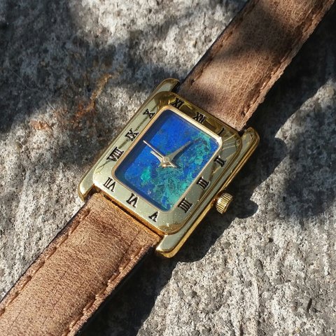 綺丽な  天然石 クリソコラ  地図 腕時計