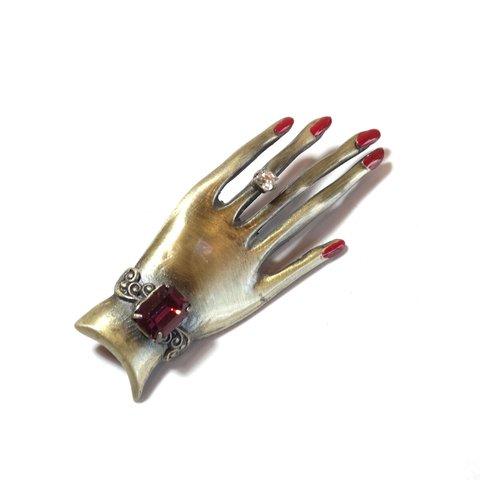 70s UK Vintage Hand Red Nail Brooch