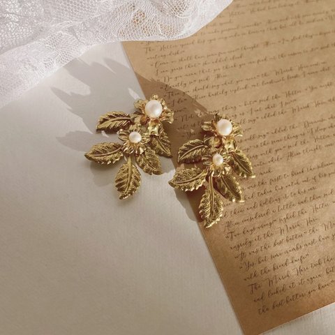 【再販】Brass flower leaf Pierce/Earring