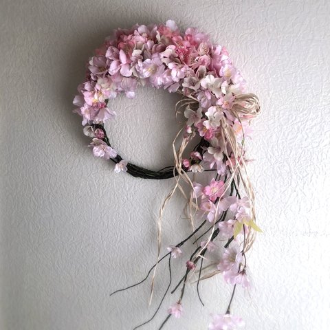 春の桜リース/アーティフィシャルフラワー/桜ピンク/春色/春リース/サクラ/さくらリース/桜色/桜リース/ピンクリース/ひな祭り/新築祝い/結婚祝い/結婚式/ウェディング/お祝いギフト/桜 装飾