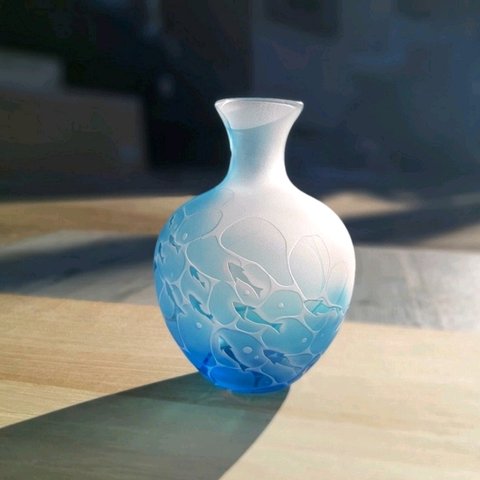 【 受注生産】minamo小魚 徳利 酒器  とっくり 青いガラス  サンドブラスト 父の日 母の日