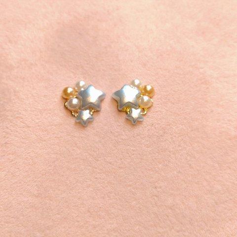 星とパール ピアス＆イヤリング #樹脂ピアス #樹脂ノンホールピアス #ステンレスピアス