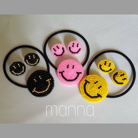 【セット】smiley face☺おそろいにこちゃんビーズ刺繍