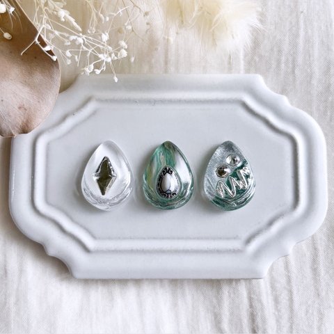 glass drop 3way nuance silver green Earrings