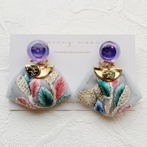 2way☆インド刺繍タッセル☆ガラスピアス　G