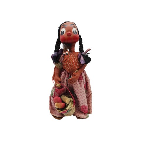 Vintage Mexican folk art paper mache gourd doll
