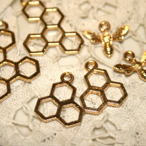 ミツバチ＆蜂の巣セット(ゴールド)　6個