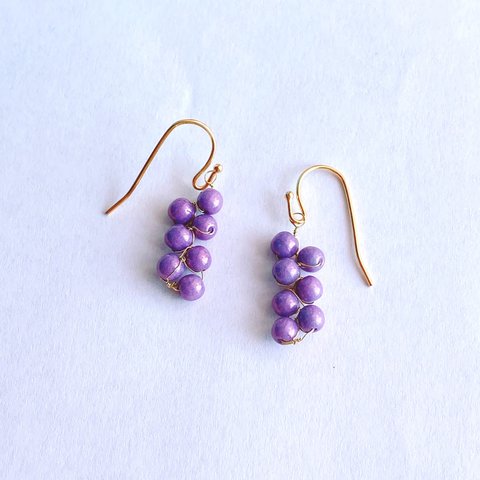 purple pearl秋カラー葡萄つぶつぶピアス／イヤリング