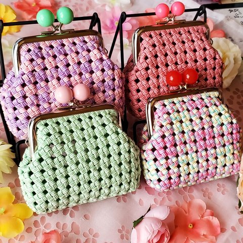 改良型🍬あめ玉口金がま口(縦長)👛小銭入れ クラフトバンド 財布 アクセサリーケース 小物入れ プレゼントにもどうぞ🎁