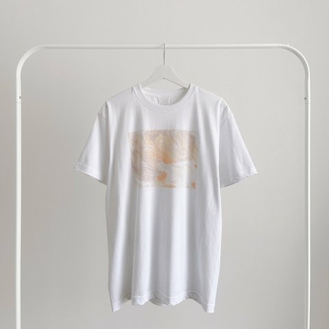 オレンジ　Mサイズ　マーブル　Tシャツ　ポーリング　アート　半袖　ユニセックス