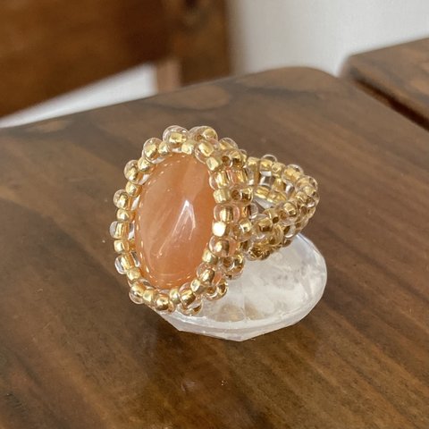 9－11号　ビーズ リング 指輪　オレンジ色の天然石のフレーミングリング