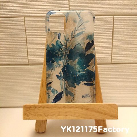 order②/4／水彩画タッチ3/ヴィンテージcol.「お花のスマホケース」ビリジアンブルーver.他