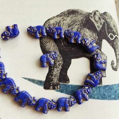 【2コセット】JIRI＊IVANA#czech beads#チェコビーズ　elephant🐘14✖️10㍉ cobalt blue/bronze