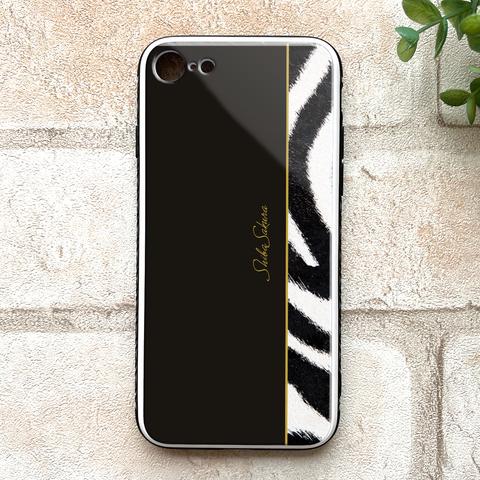 ゼブラ×ブラックのガラススマホケース シマウマ スマホケース 強化ガラス iPhone12 iphone15 iphone13 iphone14