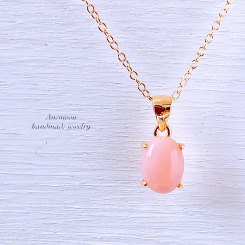 天然石ピンクオパール14kgfネックレス  10月誕生石 Pink Opal necklace 40cm 8×6mm