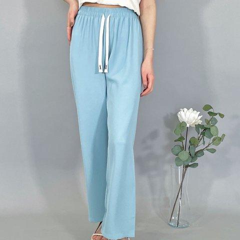 【2023新作】韓国ファッション　UVカット美脚パンツ　ブルー【XL】