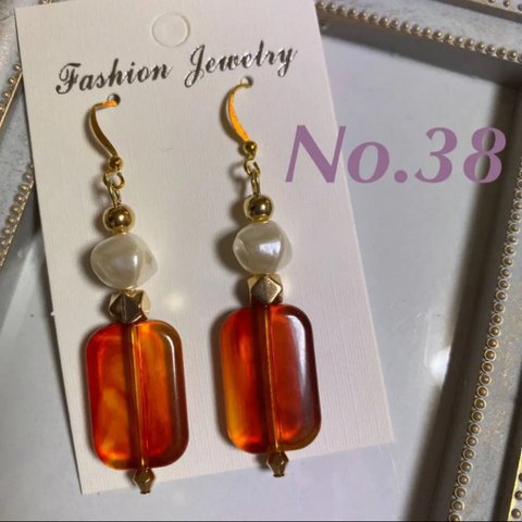 No.38 ハンドメイド ピアス べっ甲 シンプル ブラウン