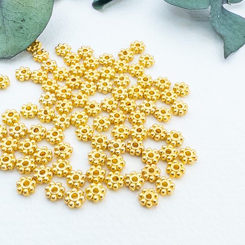 ＊10g＊ 量り売り スペーサービーズ 4.5x1.5mm 金色 花ビーズ デイジー 合金製 bz196