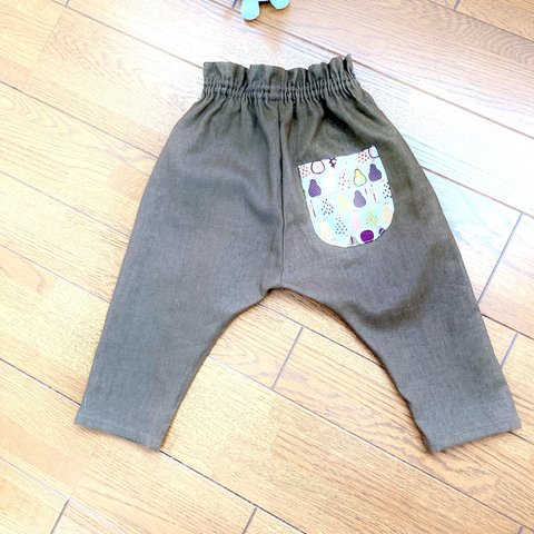 ハーフリネンのサルエル風パンツ⭐️ブラウン80