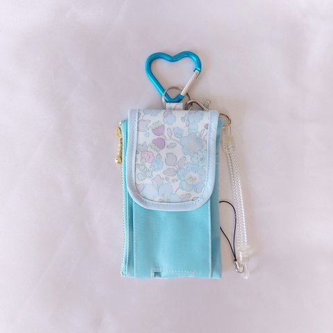 キッズ携帯＆リールキーケース☆通学の必需品♡リバティ・ベッツィライトブルー