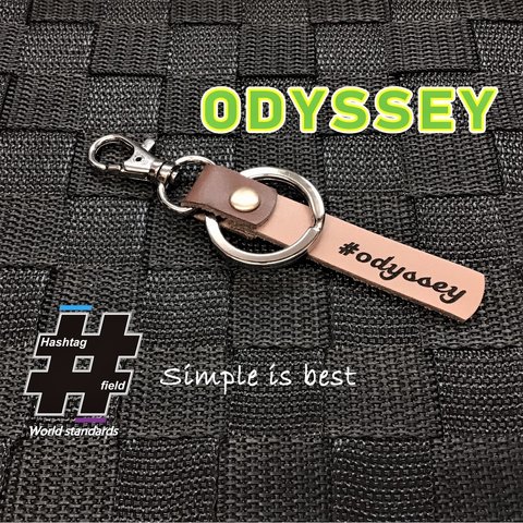 #ODYSSEY  筆記体 本革ハンドメイド ハッシュタグチャーキーホルダー オデッセイ ホンダ