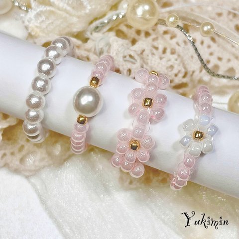ビーズリング　韓国　#pink perl